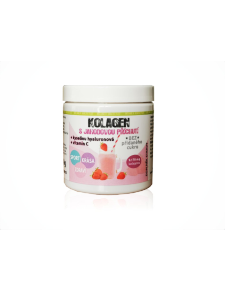 Kolagen s JAHODOVOU příchutí + Kyselina Hyaluronová + vitamín C 140g