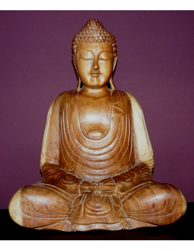 Sedící Buddha světlý - dřevěná soška Buddhy 40 cm - Indonésie