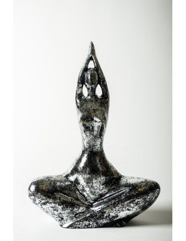 Dřevěná soška Meditace stříbrná 31 cm