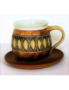 Keramický hrneček s podšálkem PROUŽEK   