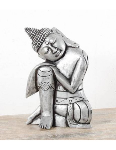 Buddha stříbrný 40 cm - dřevěná soška Buddhy 