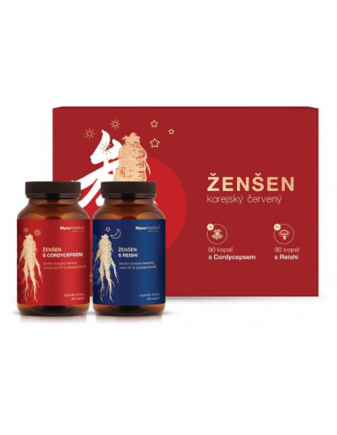 MycoMedica Korejský ženšen + Cordyceps a Reishi 2x 90 kapslí dárková sada