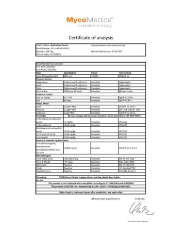 Mycomedica Auricularia  90 kapslí analýza