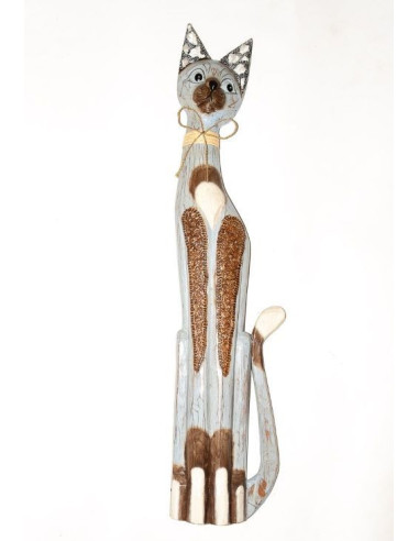 Dřevěná soška KOČKA 100 cm - modrá
